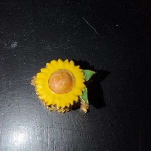 Yellow Brass Sunflower Enameled Pillbox by Work of Art Co.